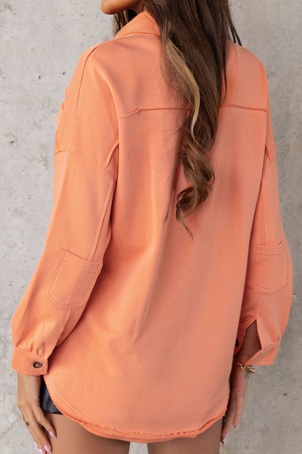 Exposed Seam Collared Neck Button Up Jacket - Pahabu - Women's Clothing & Shop