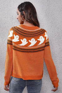 Ghost Pattern Round Neck Long Sleeve Sweater - Pahabu - Women's Clothing & Shop