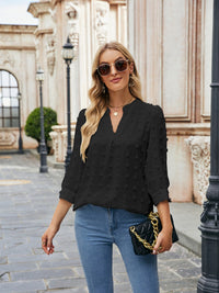 Swiss Dot Notched Neck Blouse - Pahabu - Women's Clothing & Shop
