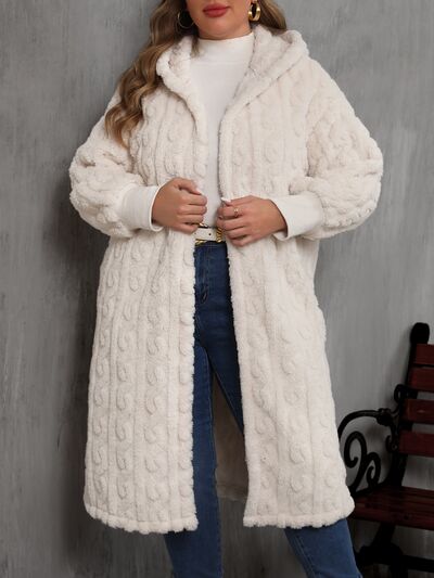 Plus Size Open Front Hooded Plush Coat - Pahabu - Women's Clothing & Shop
