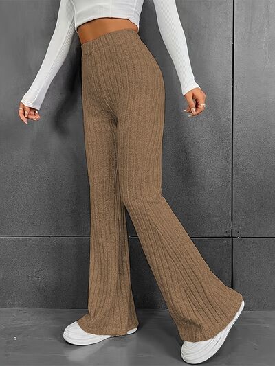 Ribbed High Waist Bootcut Pants - Pahabu - Women's Clothing & Shop
