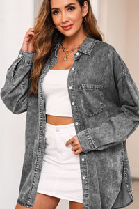 Button Up Dropped Shoulder Denim Top - Pahabu - Women's Clothing & Shop