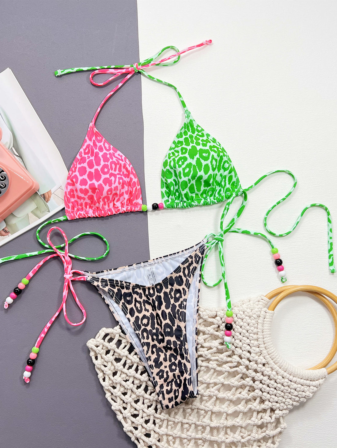 Leopard Tied Halter Neck Bikini Set - Pahabu - Women's Clothing & Shop