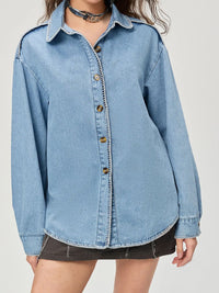 Button Up Collared Neck Denim Top - Pahabu - Women's Clothing & Shop