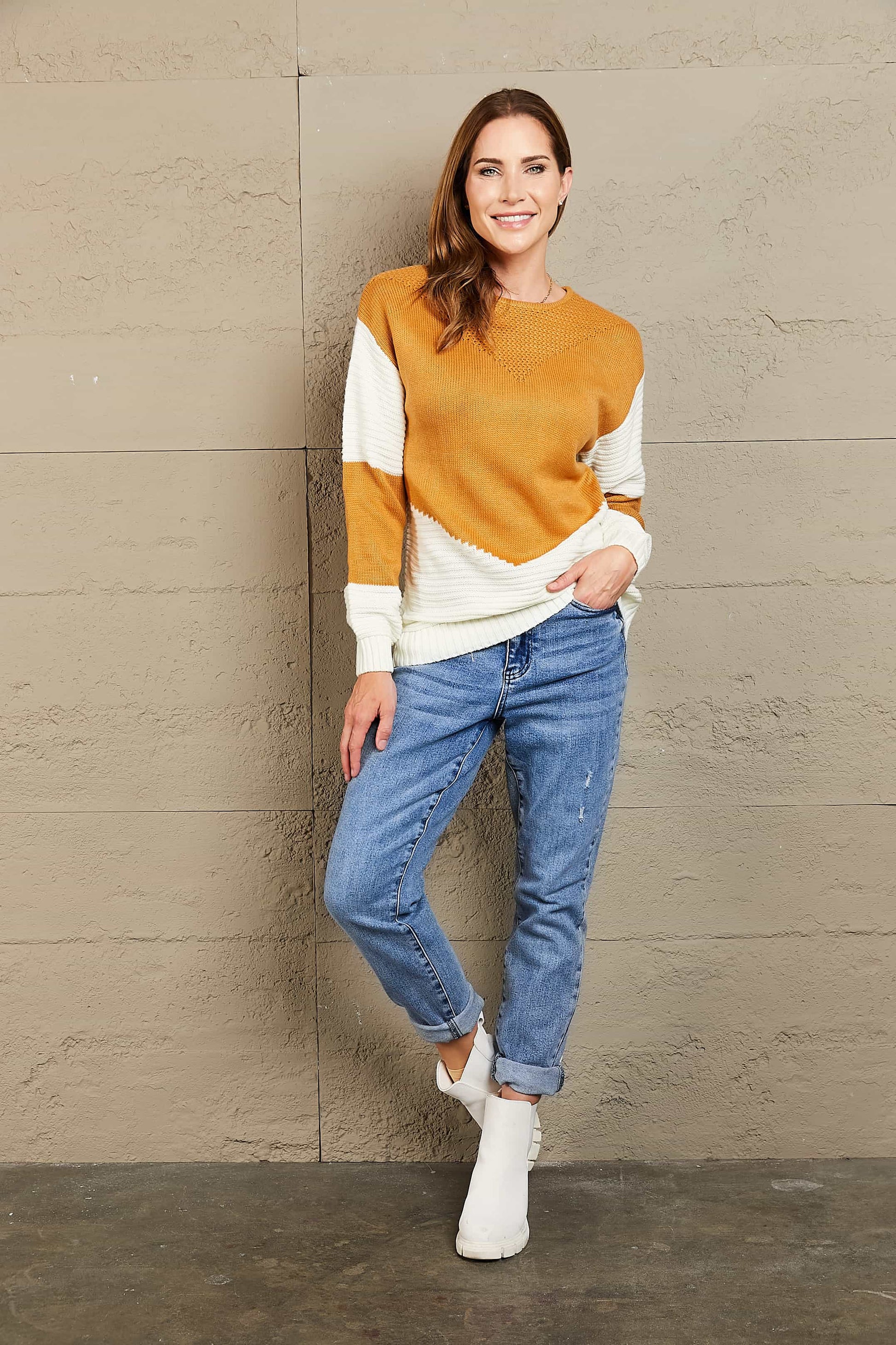 Woven Right Two-Tone Openwork Rib-Knit Sweater - Pahabu - Women's Clothing & Shop