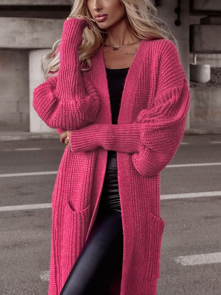 Lantern Sleeve Pocketed Cardigan - Pahabu - Women's Clothing & Shop
