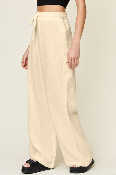 Double Take Full Size Texture Drawstring Wide Leg Pants - Pahabu - Women's Clothing & Shop