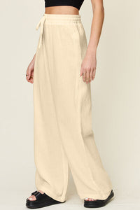 Double Take Full Size Texture Drawstring Wide Leg Pants - Pahabu - Women's Clothing & Shop