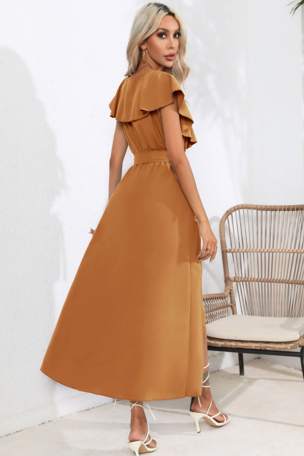 Ruffled Tied V-Neck Midi Dress - Pahabu - Women's Clothing & Shop