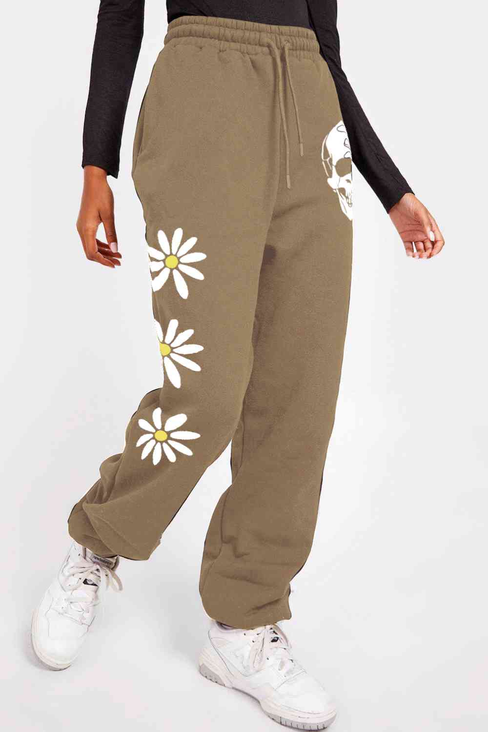 Simply Love Simply Love Full Size Drawstring Flower & Skull Graphic Long Sweatpants - Pahabu - Women's Clothing & Shop
