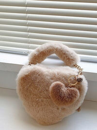 Heart Shape Faux Fur Handbag - Pahabu - Women's Clothing & Shop