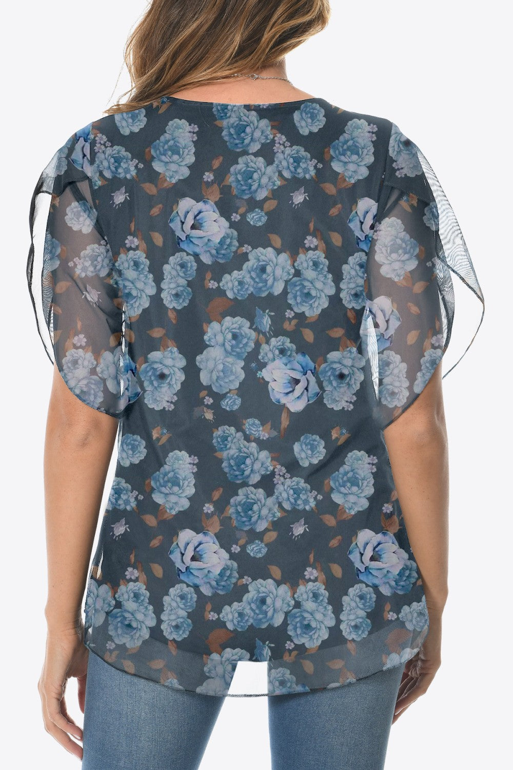 Printed Round Neck Curved Hem Blouse - Pahabu - Women's Clothing & Shop