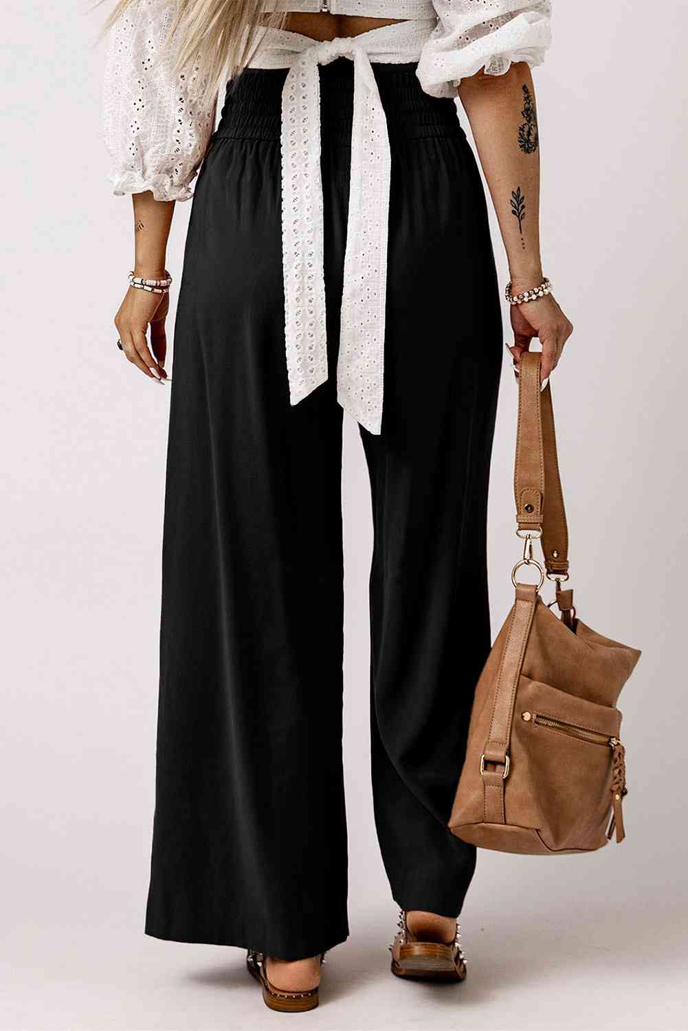 Drawstring Smocked Waist Wide Leg Pants - Pahabu - Women's Clothing & Shop