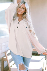 Collared Neck Half Button Long Sleeve Blouse - Pahabu - Women's Clothing & Shop
