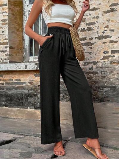 Tied High Waist Wide Leg Pants with Pockets - Pahabu - Women's Clothing & Shop