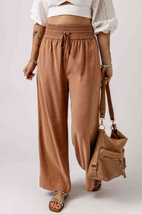 Drawstring Smocked Waist Wide Leg Pants - Pahabu - Women's Clothing & Shop