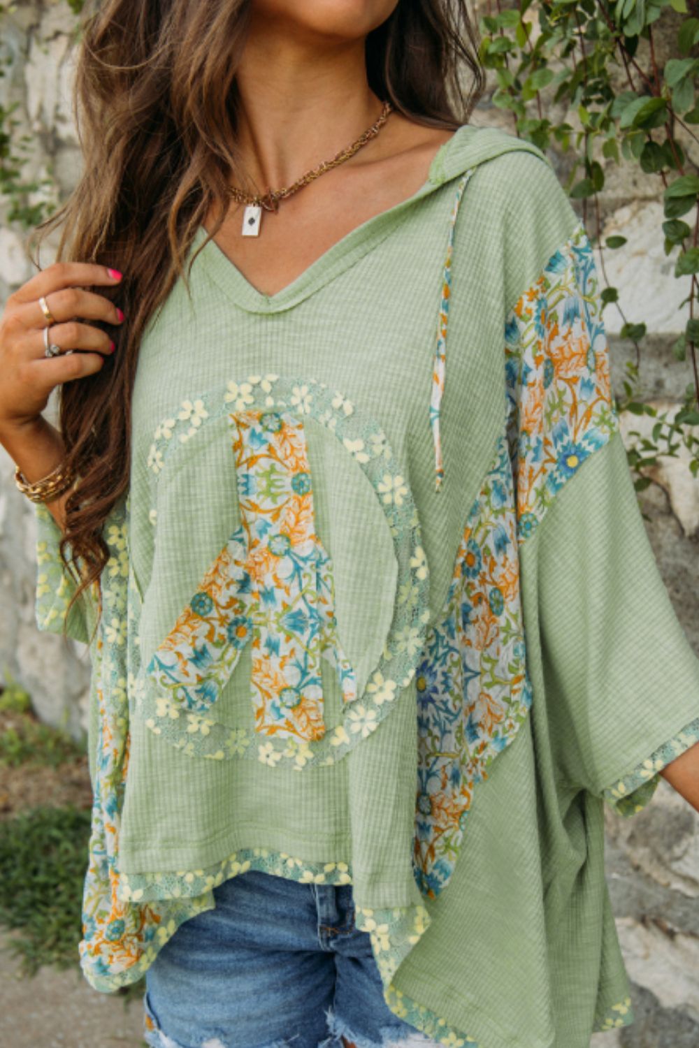 Peace Patch Batwing Sleeve Hooded Blouse - Pahabu - Women's Clothing & Shop