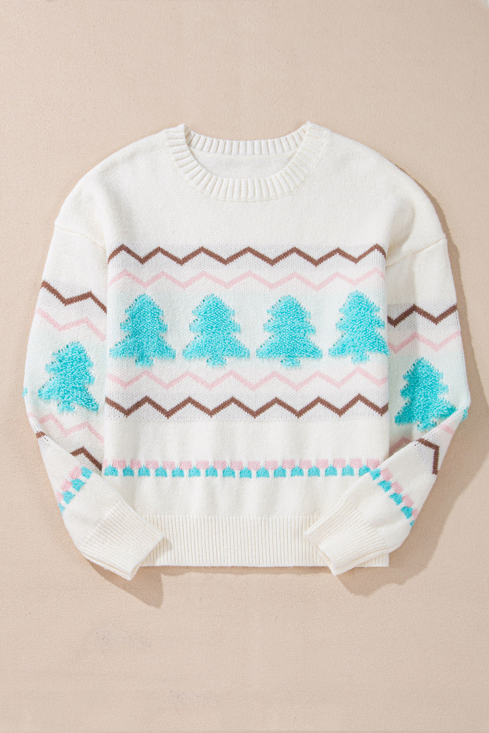 Christmas Tree Ribbed Hem Dropped Shoulder Sweater - Pahabu - Women's Clothing & Shop