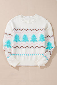 Christmas Tree Ribbed Hem Dropped Shoulder Sweater - Pahabu - Women's Clothing & Shop