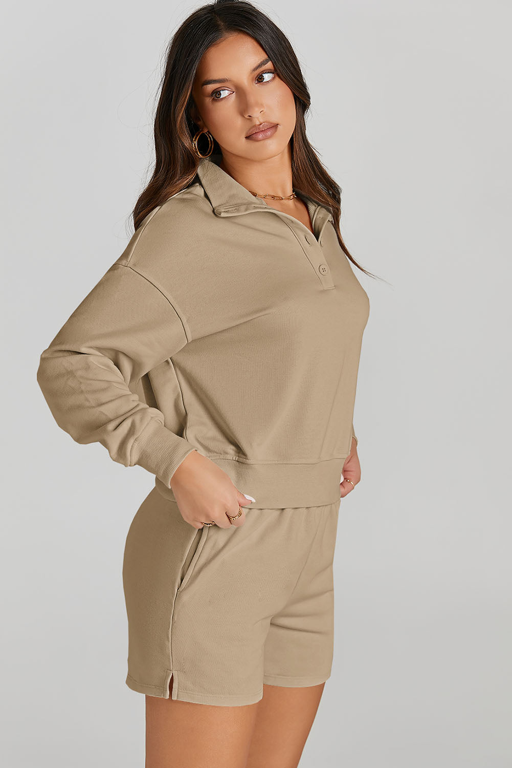 Half Button Sweatshirt and Shorts Active Set - Pahabu - Women's Clothing & Shop