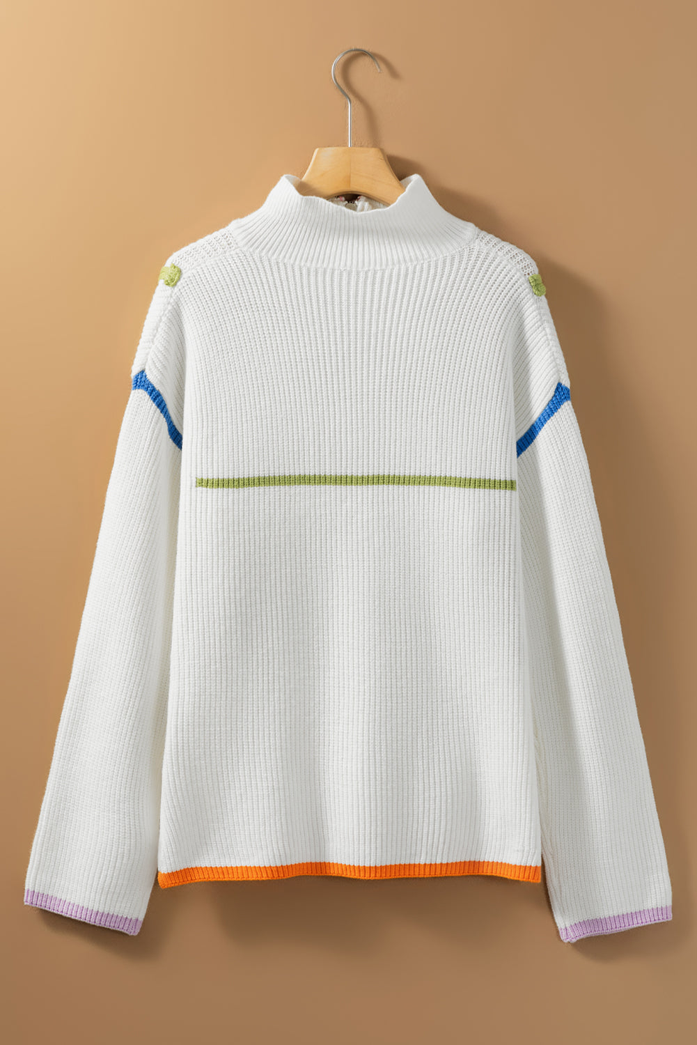 Contrast Half Zip Drop Shoulder Sweater - Pahabu - Women's Clothing & Shop