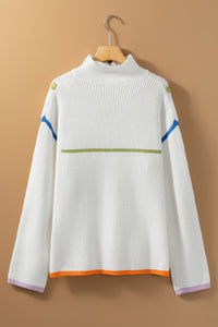Contrast Half Zip Drop Shoulder Sweater - Pahabu - Women's Clothing & Shop