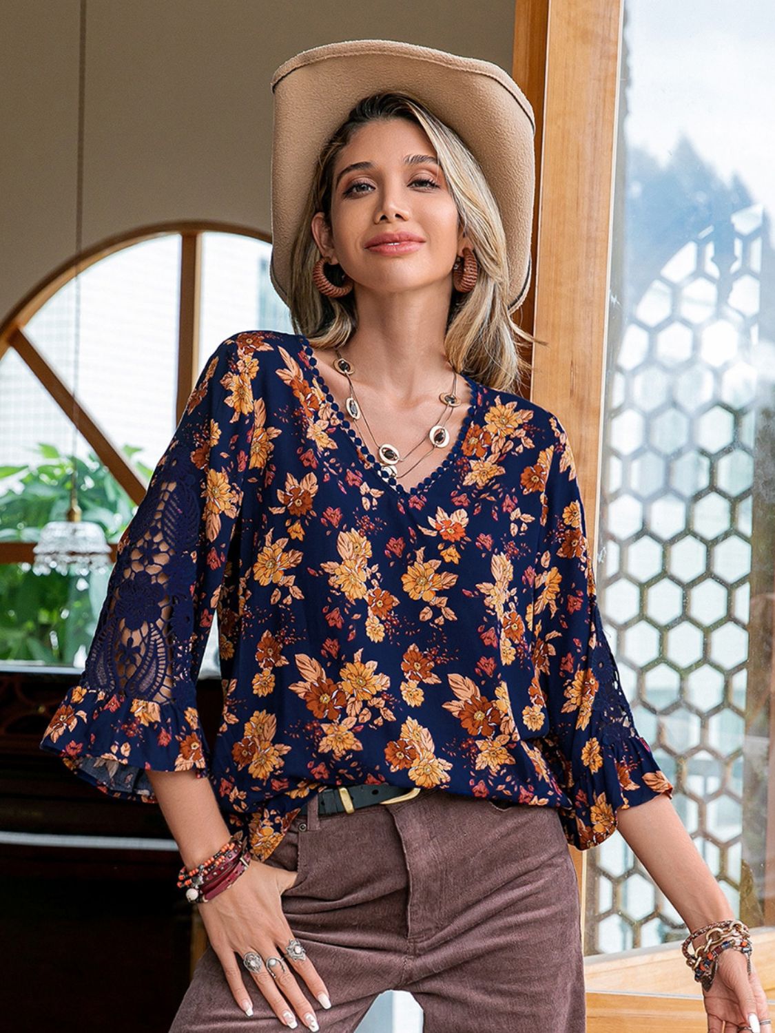 Floral V-Neck Crochet Blouse - Pahabu - Women's Clothing & Shop