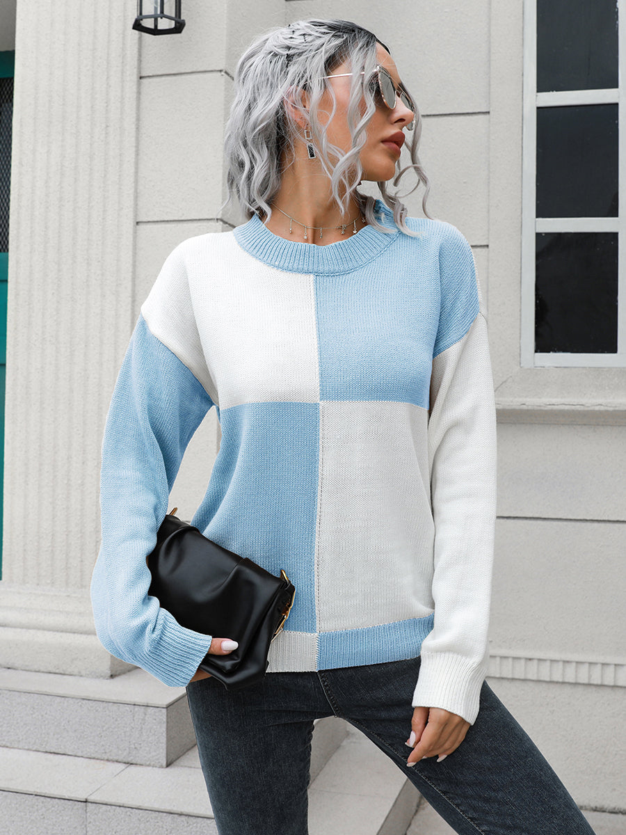 Contrast Drop Shoulder Sweater - Pahabu - Women's Clothing & Shop