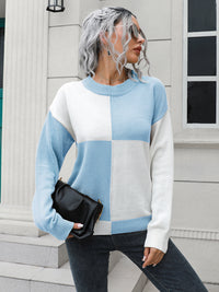Contrast Drop Shoulder Sweater - Pahabu - Women's Clothing & Shop