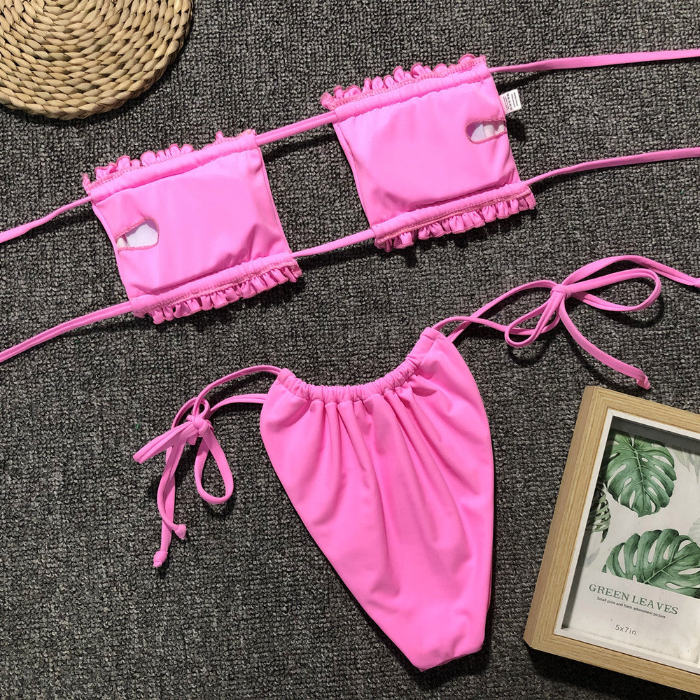 Frill Trim Ruched Bikini Set - Pahabu - Women's Clothing & Shop