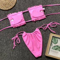 Frill Trim Ruched Bikini Set - Pahabu - Women's Clothing & Shop
