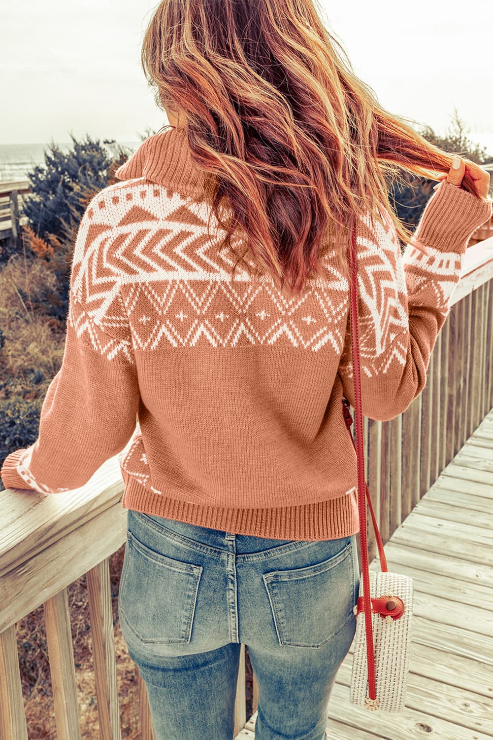 Zip-Up Mock Neck Dropped Shoulder Pullover Sweater - Pahabu - Women's Clothing & Shop
