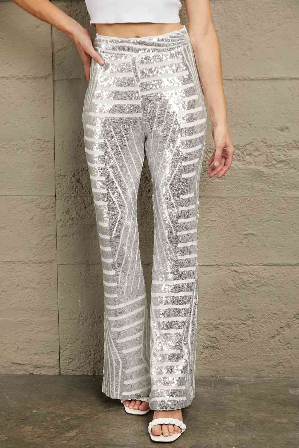 Sequin High Waist Flared Pants - Pahabu - Women's Clothing & Shop