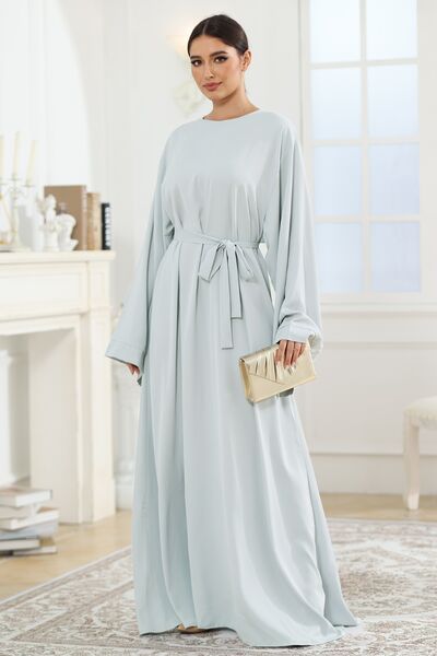 Round Neck Kimono Sleeve Tie Waist Dress - Pahabu - Women's Clothing & Shop