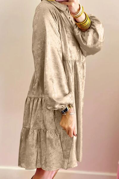 Metallic Sheen Long Sleeve Mini Dress - Pahabu - Women's Clothing & Shop