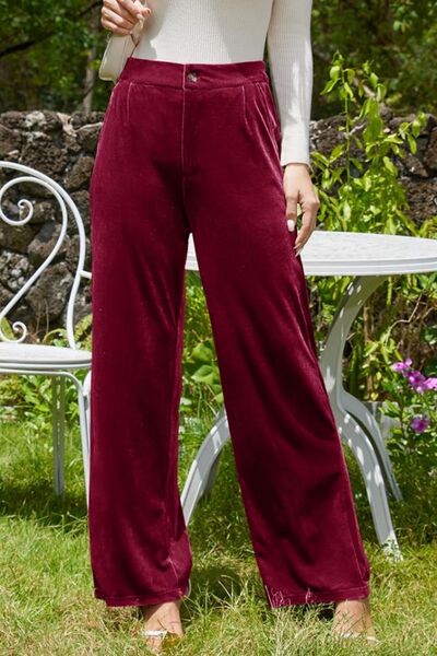 Velvet Wide Leg Pants with Pockets - Pahabu - Women's Clothing & Shop