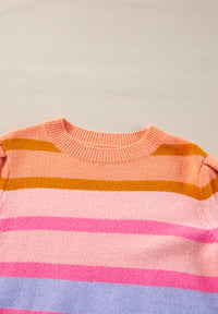 Striped Round Neck Half Sleeve Sweater - Pahabu - Women's Clothing & Shop