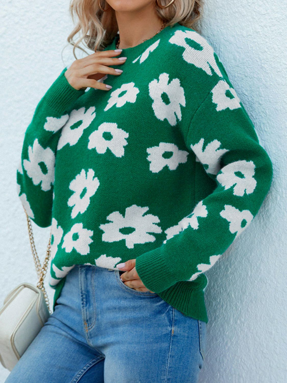 Floral Round Neck Sweater - Pahabu - Women's Clothing & Shop