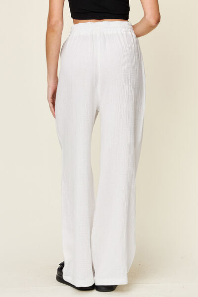 Double Take Full Size Texture Drawstring Wide Leg Pants - Pahabu - Women's Clothing & Shop