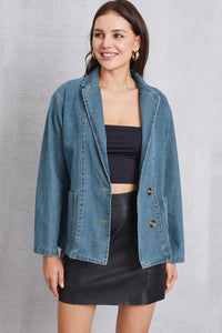 Pocketed Button Up Denim Jacket - Pahabu - Women's Clothing & Shop