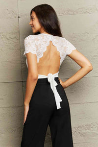 Perfee Spliced Lace Tied Open Back Bodysuit - Pahabu - Women's Clothing & Shop