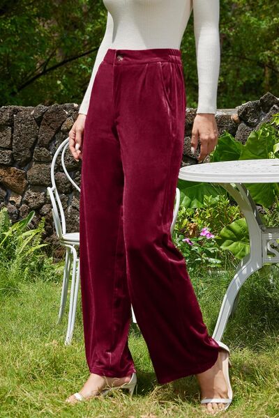 Velvet Wide Leg Pants with Pockets - Pahabu - Women's Clothing & Shop