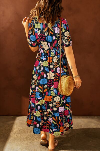 Printed V-Neck Half Sleeve Midi Dress - Pahabu - Women's Clothing & Shop
