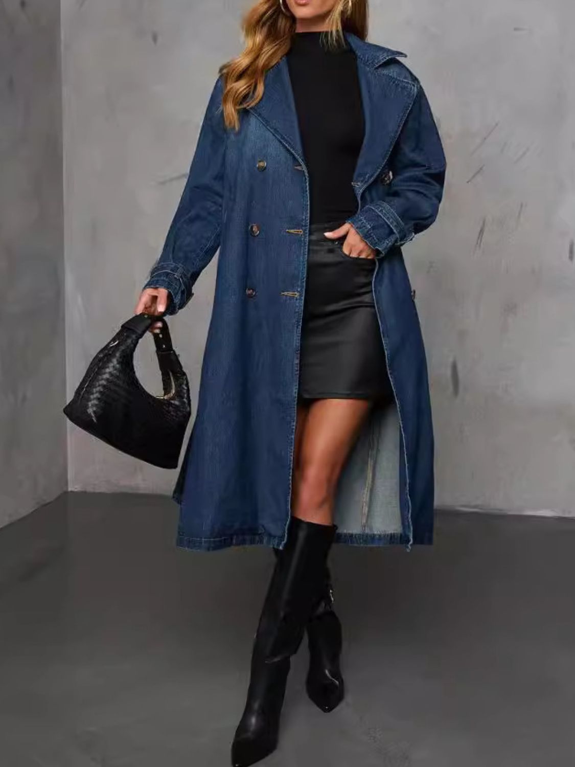 Button Up Long Sleeve Longline Denim Jacket - Pahabu - Women's Clothing & Shop