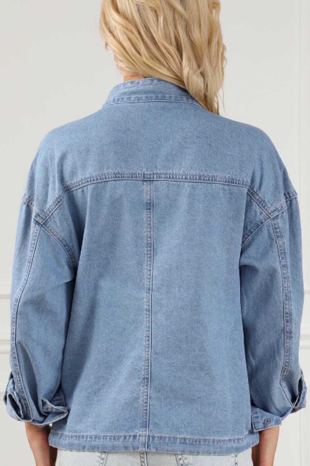 Drawstring Snap Down Denim Jacket with Chest Pockets - Pahabu - Women's Clothing & Shop