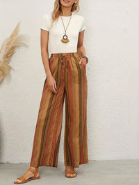 Full Size Drawstring Striped Wide Leg Pants - Pahabu - Women's Clothing & Shop