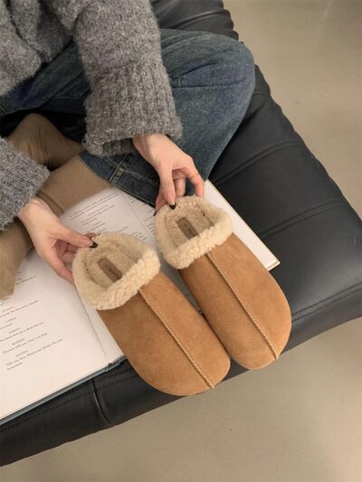 Thermal Fuzzy Round Toe Flat Slippers - Pahabu - Women's Clothing & Shop
