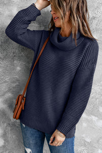 Horizontal Ribbing Turtleneck Sweater - Pahabu - Women's Clothing & Shop