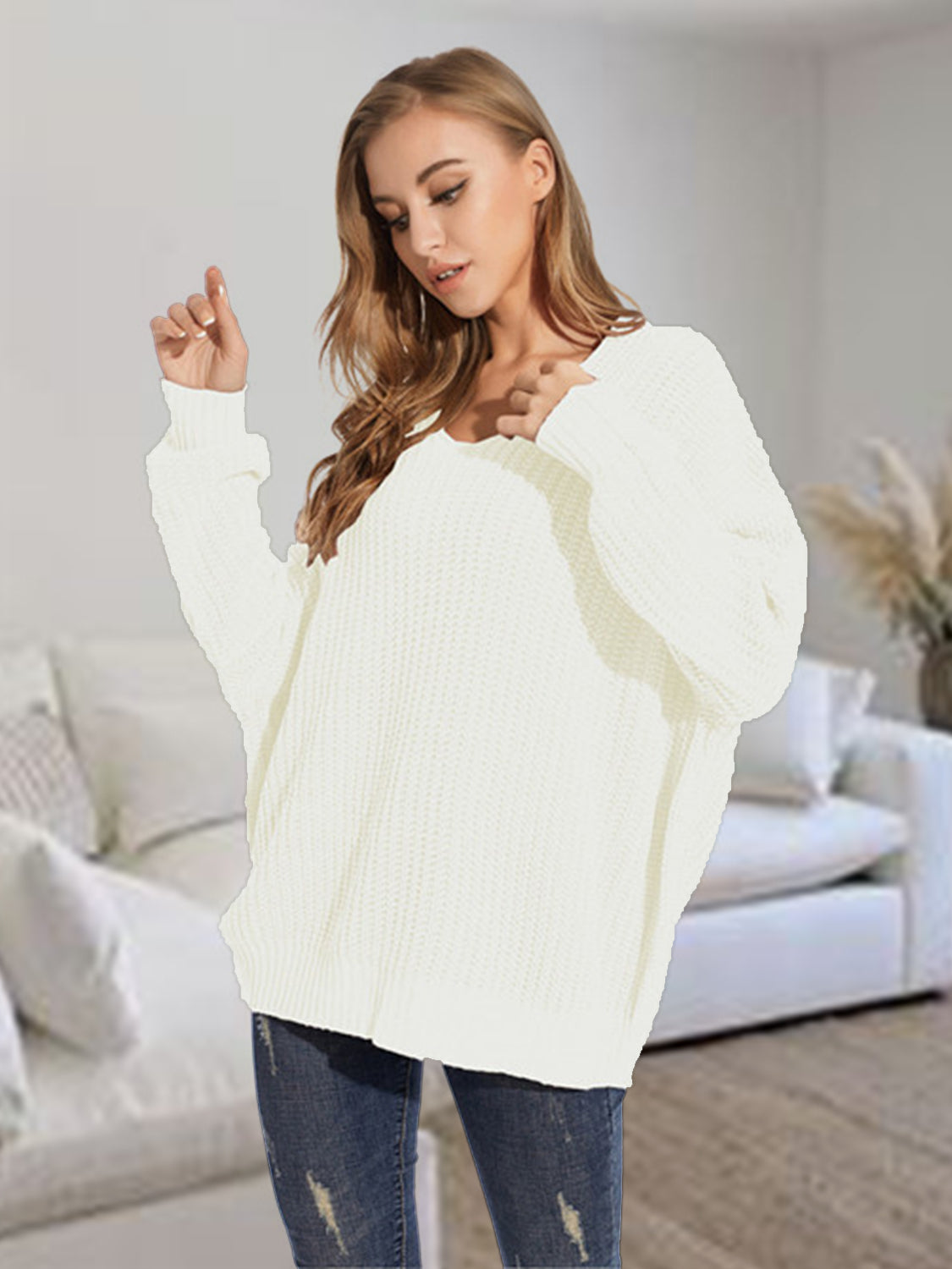 V-Neck Batwing Dropped Shoulder Sweater - Pahabu - Women's Clothing & Shop