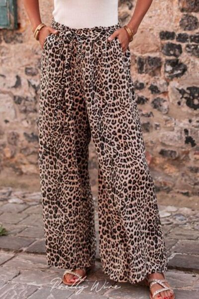 Leopard Drawstring Wide Leg Pants - Pahabu - Women's Clothing & Shop